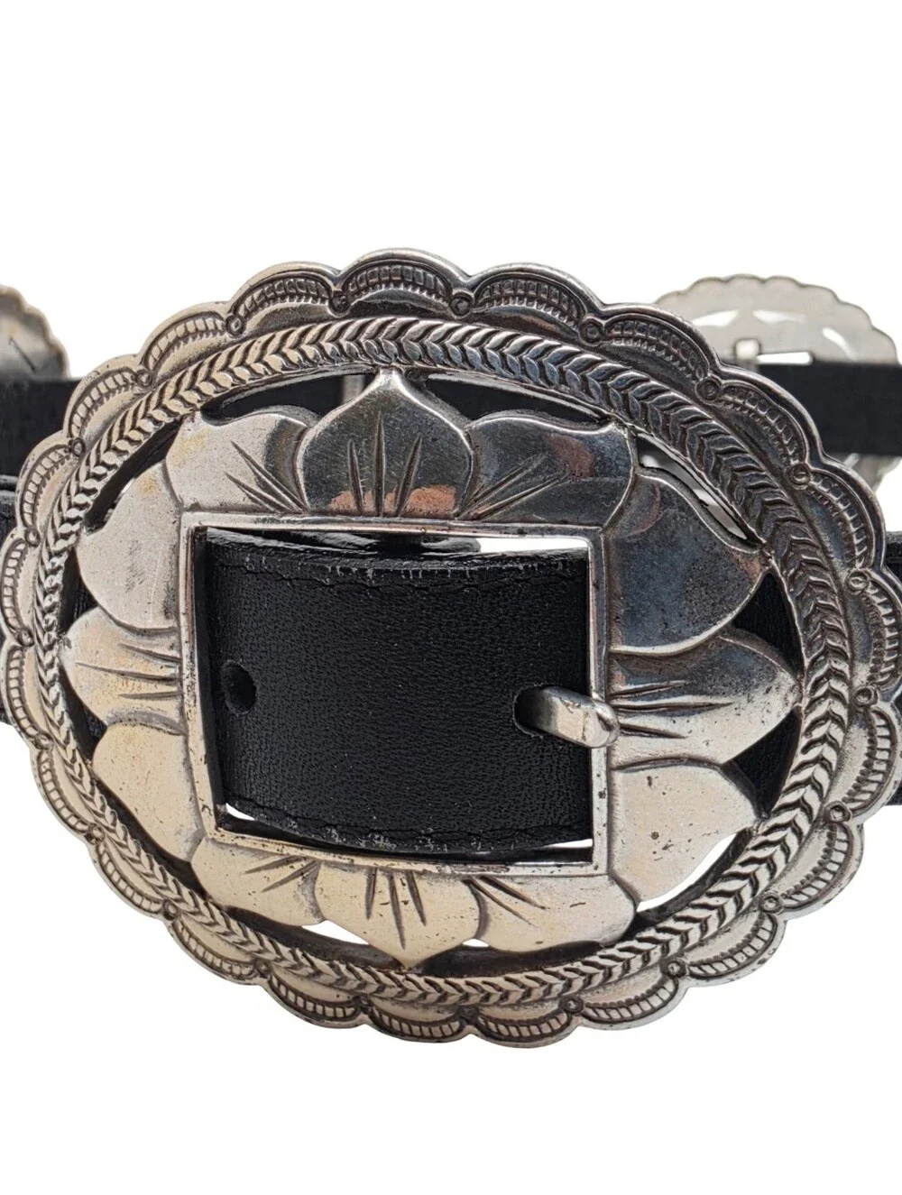 Vintage Brighton Sunflower Concho Western-Boho Leather Belt 1993 Large